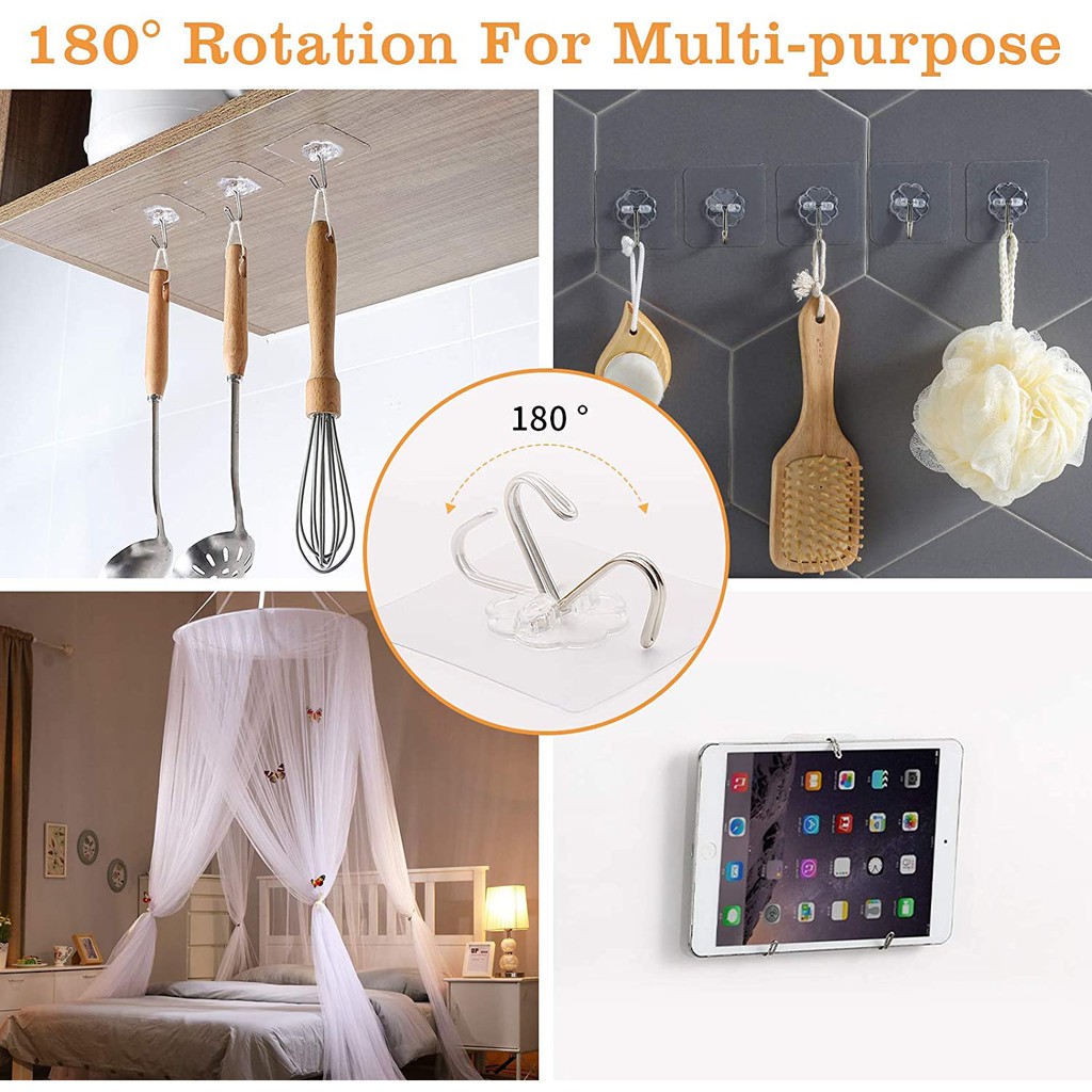 Móc Dán Tường Trong Suốt Treo Đồ Đa Năng Chịu Lực - Miếng Dính Tường Treo Quần Áo, Đồ Nhà Tắm, Đồ Dùng Nhà Bếp Bằng Inox