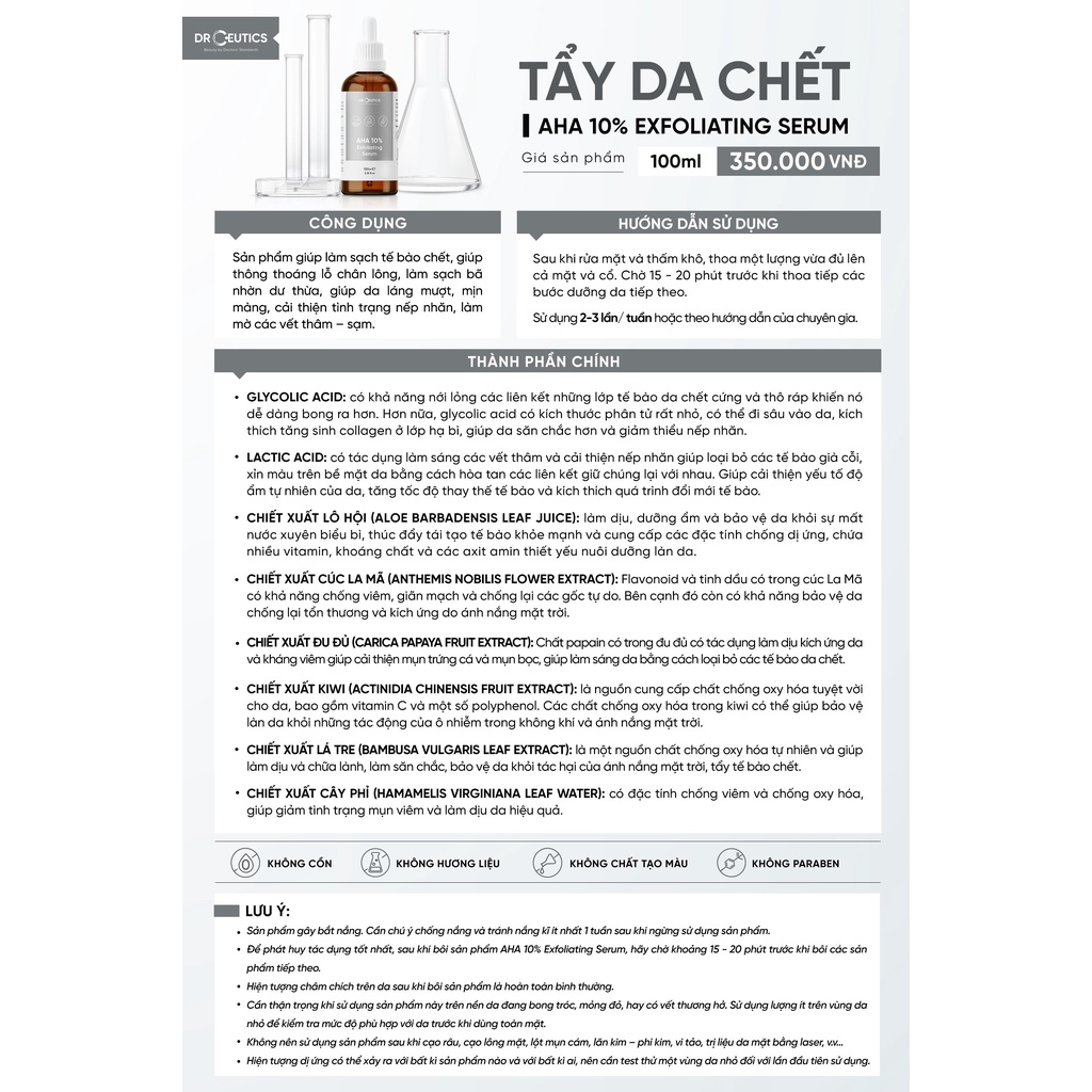 Tinh chất Serum AHA DrCeutics Tẩy Da Chết Làm Sáng Và Giảm Lão Hóa Da AHA 10% Exfoliating 30ml