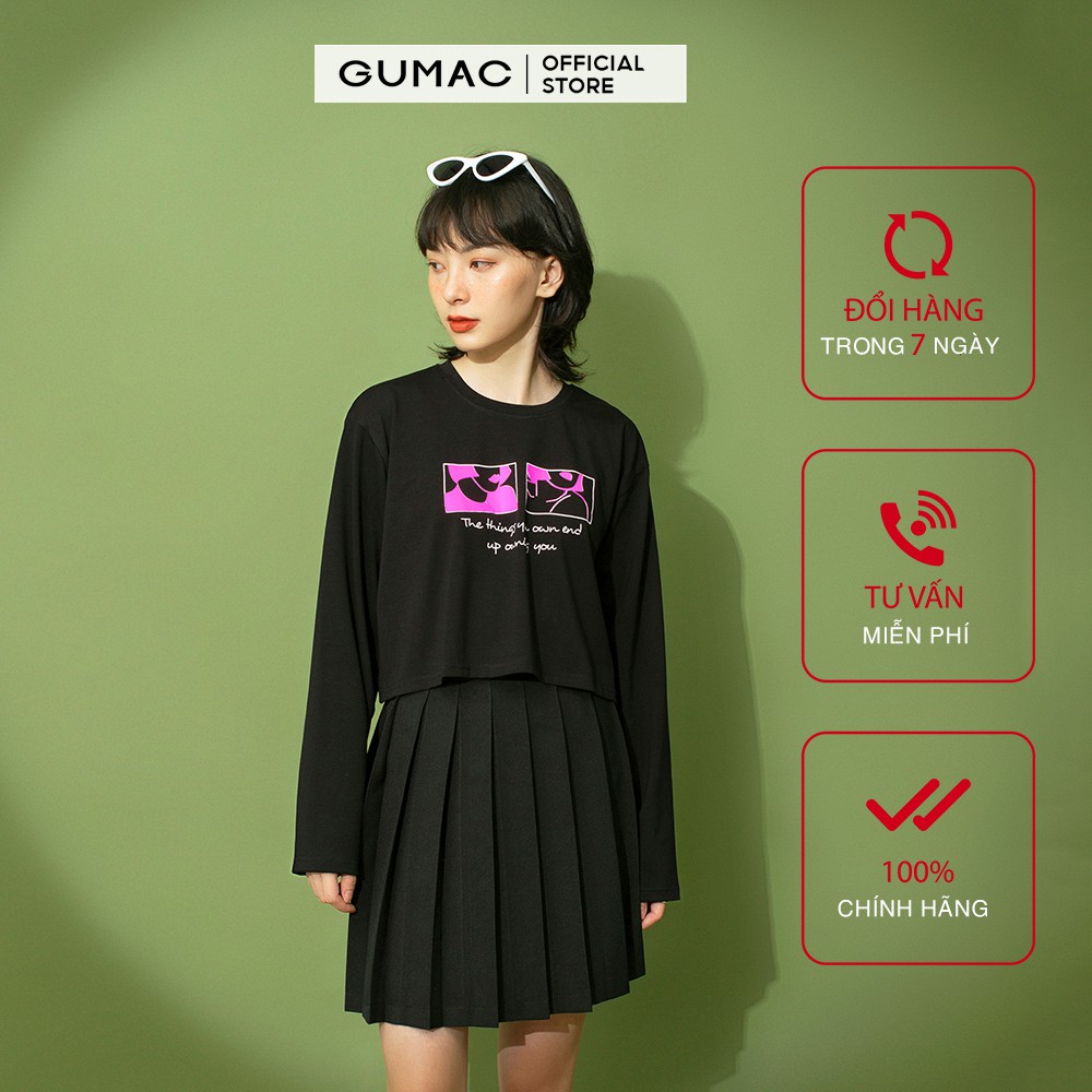 [Mã WABRGU giảm 50k đơn từ 0đ] Áo thun croptop nữ in hồng GUMAC màu đen, đủ size phong cách năng động trẻ trung ATB199 | BigBuy360 - bigbuy360.vn