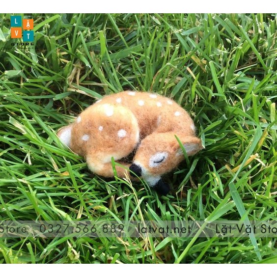 Bé Hươu Sao Ngủ Quên Làm Từ Len Chọc, có 2 kích thước kèm video hướng dẫn cách làm, DIY NEEDLE FELT SLEEPING FAWN