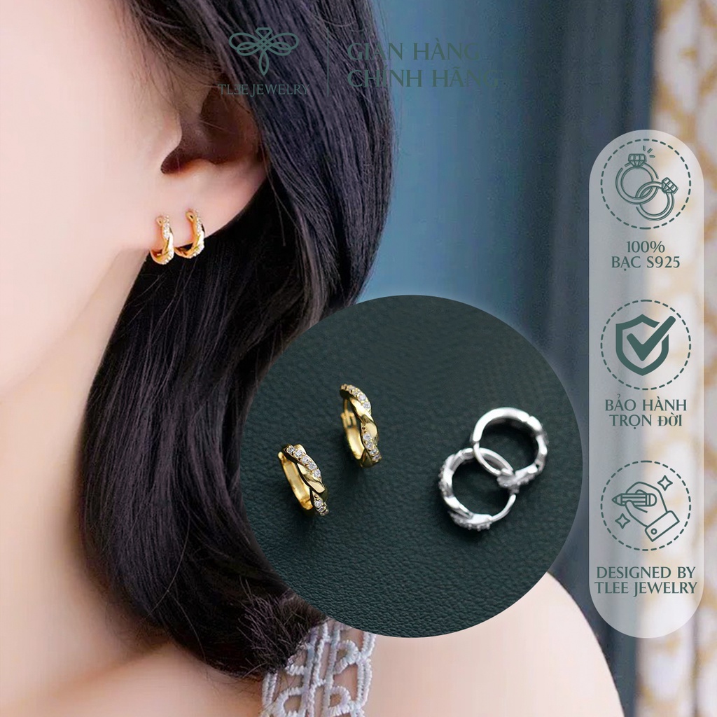 Khuyên tai bạc nữ TLEE TWISTEDS xoắn nạm đá cao cấp NCJ B0115