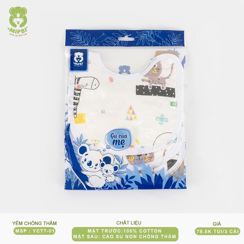 Set 3 Yếm Chống Thấm 100% Cotton Mipbi Siêu Cao Cấp