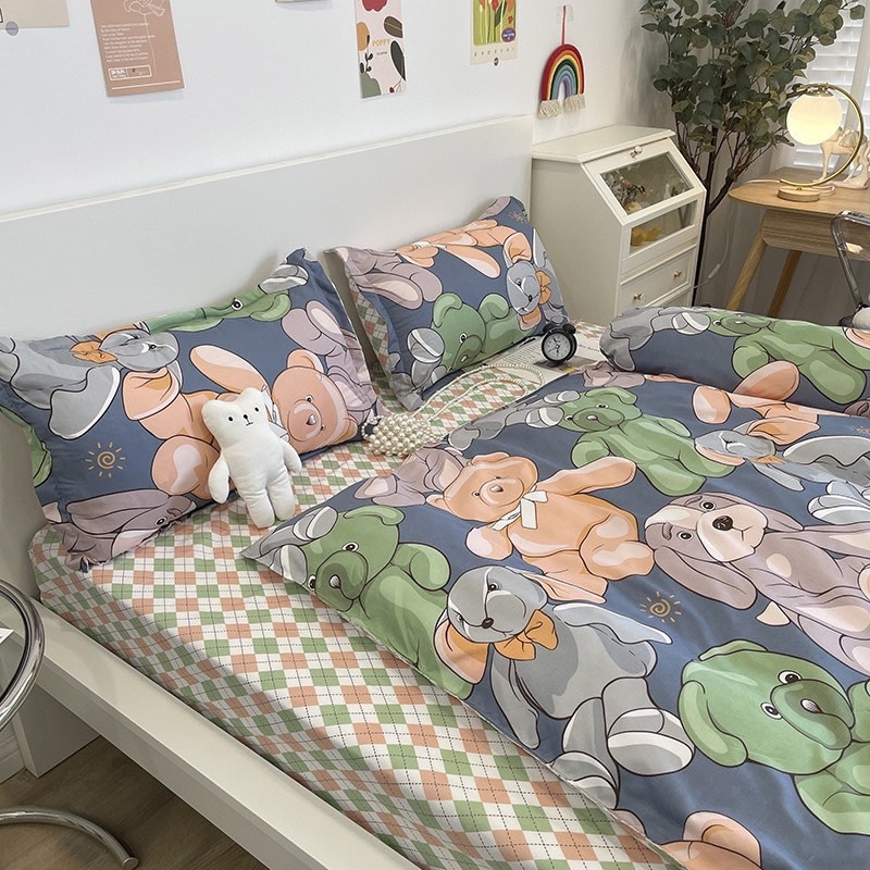 ⚡Bộ Chăn Ga Gối tặng kèm vỏ gối ôm⚡️cotton 3D poly cao cấp đủ kích thước hình gấu chó dễ thương thoáng mát mềm mịn mềm