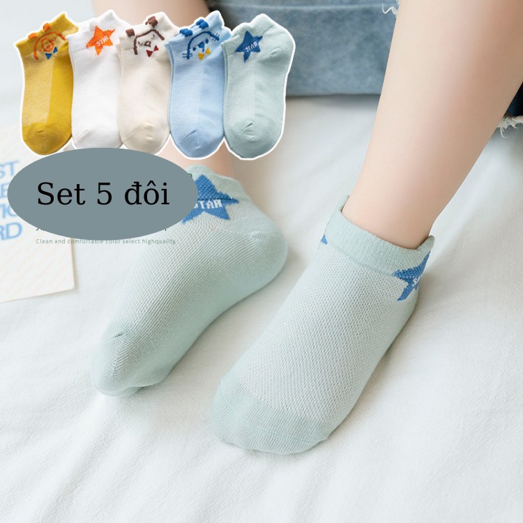 Set 5 đôi tất lưới cho bé nhiều họa tiết hoạt hình dễ thương, vớ trẻ em nhiều màu sắc