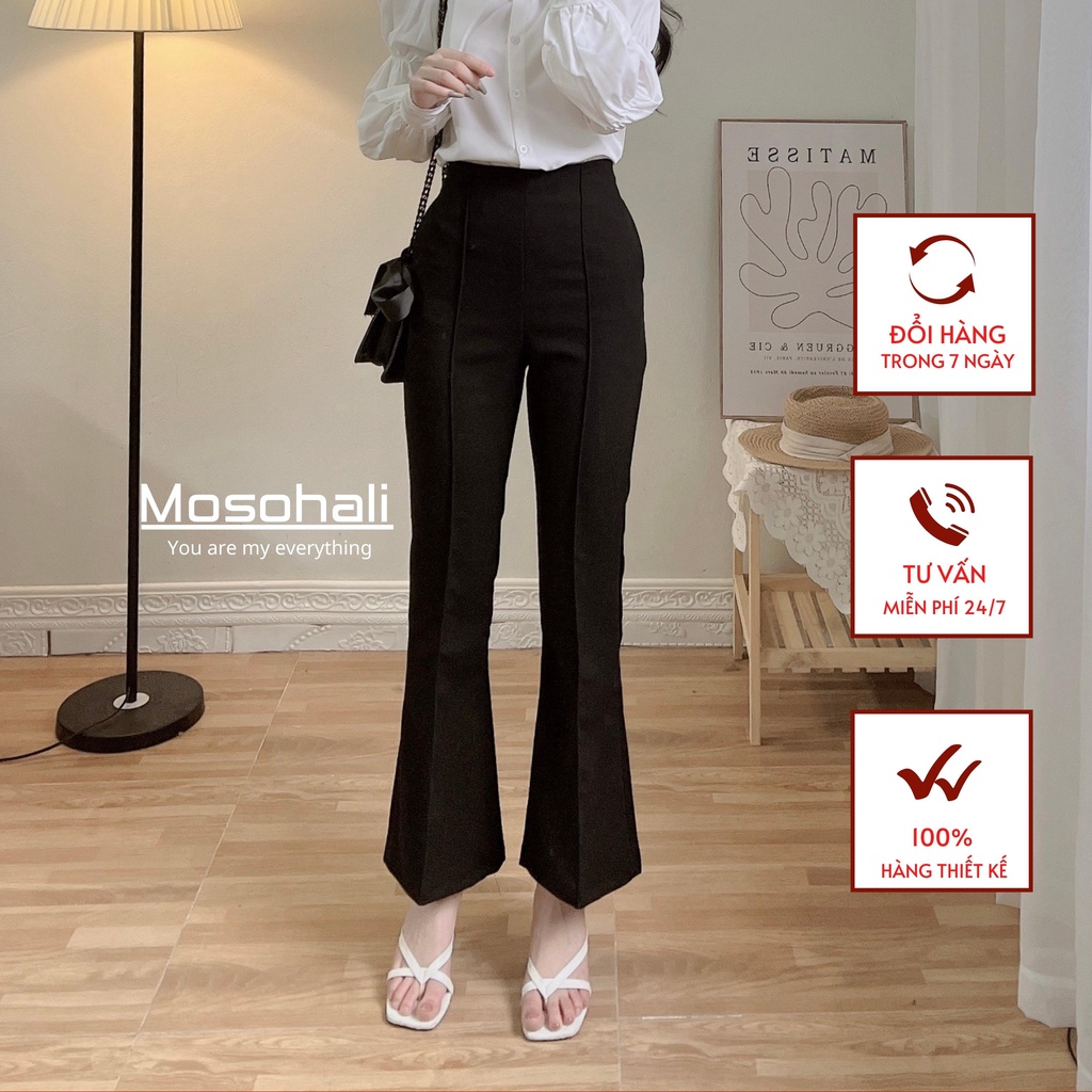 Quần tây nữ ống loe dập ly quần âu nữ cạp cao thiết kế mosohali vải công sở tôn dáng chuẩn thanh lịch