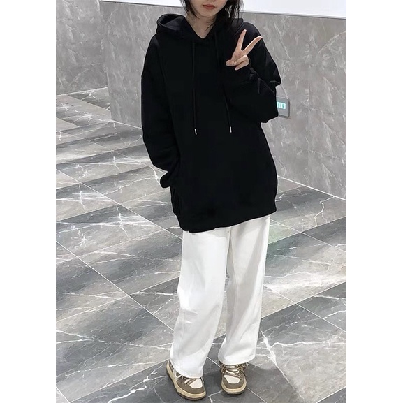 Áo Hoodie Nỉ Bông Unisex Tay Dài Túi Bụng Ô Vuông Stick Trái Tim
