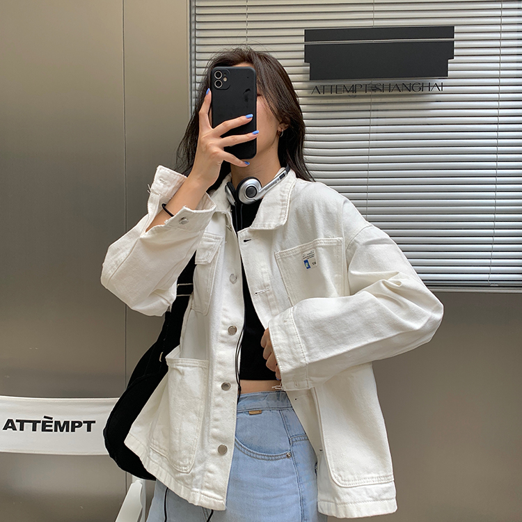 Áo Khoác Denim Dài Tay Cổ Chữ V Màu Trơn 37226