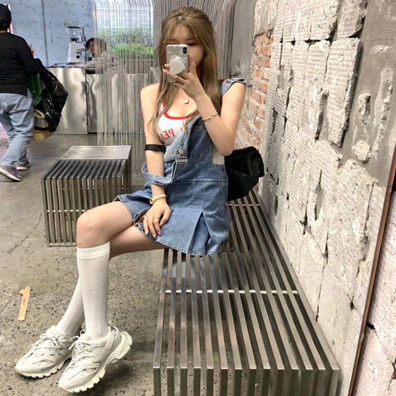 Váy yếm jean cá tính đuôi xòe xếp ly siêu phẩm Tik Tok siêu phẩm có size ulzzang style có size