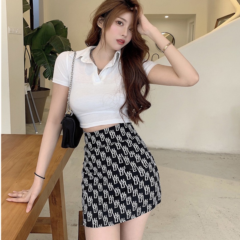 Korean Letter Print Skirt Waist Thin Wild Short Skirt Ladies Fashion Bag Hip Skirt