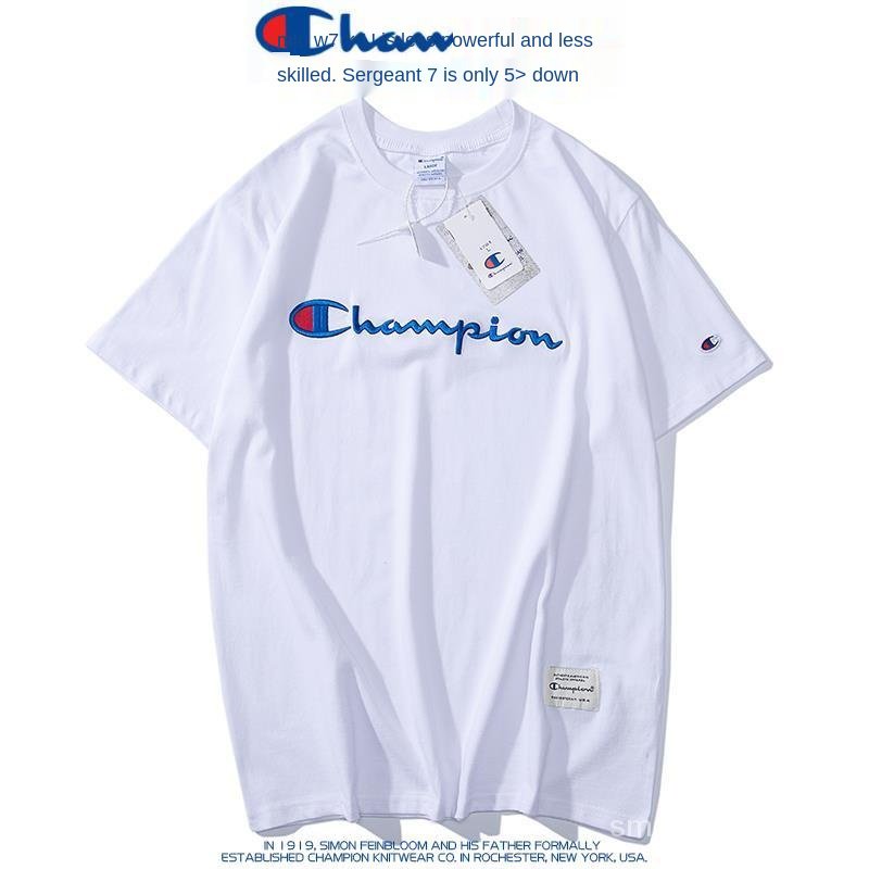 Áo Thun Cotton Ngắn Tay Thêu Chữ Champion Thời Trang Mùa Hè Cho Cặp Đôi