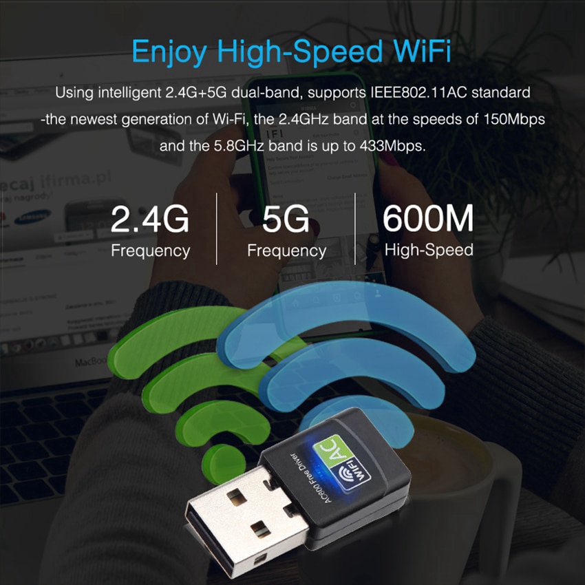 Dầu cắm USB thu tín hiệu wifi mini 600Mbps2.4GHz 5GHz
