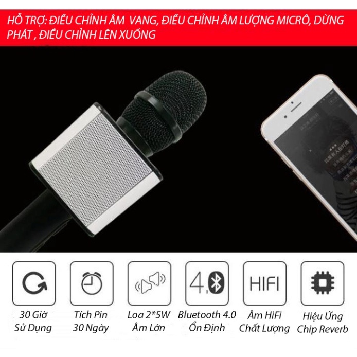 Micro Karaoke Bluetooth Floveme - SD08 Cấm Tay, bass chuẩn, pin 2600mah, Kết nối không dây, Âm thanh chân thật, loa to