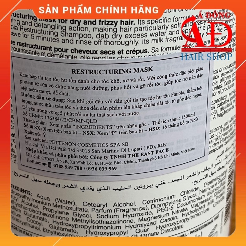 Bộ dầu gội hấp ủ dưỡng tóc Ý Fanola Nutricare Nourishing phục hồi suôn mượt chính hãng Ý