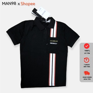 Áo polo nam cổ bẻ phối họa tiết kẻ mikenco ngắn tay chất cotton cao cấp PL44