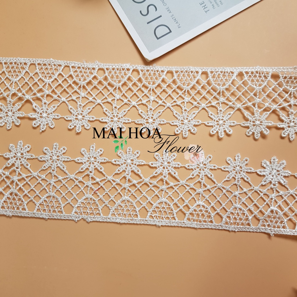 RC12 Cuộn 10 mét dây ren viền váy ren may đồ ren chỉ trắng rộng 5cm Maihoaflower