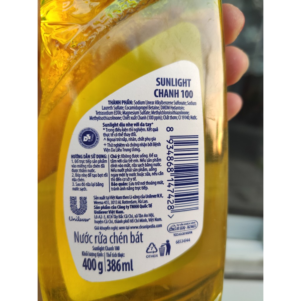 [Hoả Tốc] Nước Rửa Chén SUNLIGHT Chanh Chai 400g 400 g