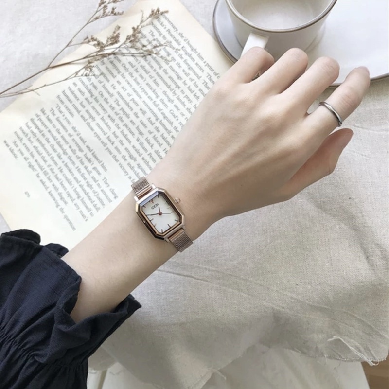 Đồng hồ Nữ GEDI Hàn Quốc, Mặt vuông dây thép lưới, size mặt 22mm