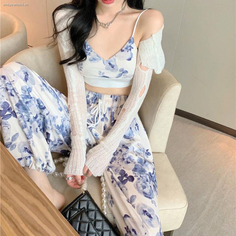 Set áo hai dây in hoa + quần dài lưng thun thời trang mùa hè phong cách phương Tây mới cho nữ
 | BigBuy360 - bigbuy360.vn