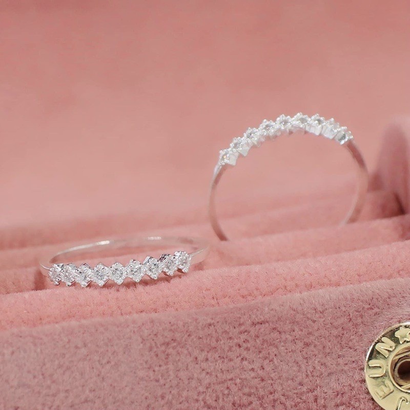Nhẫn nữ bạc thật đính đá hình thoi tinh tế nhẹ nhàng sáng đẹp