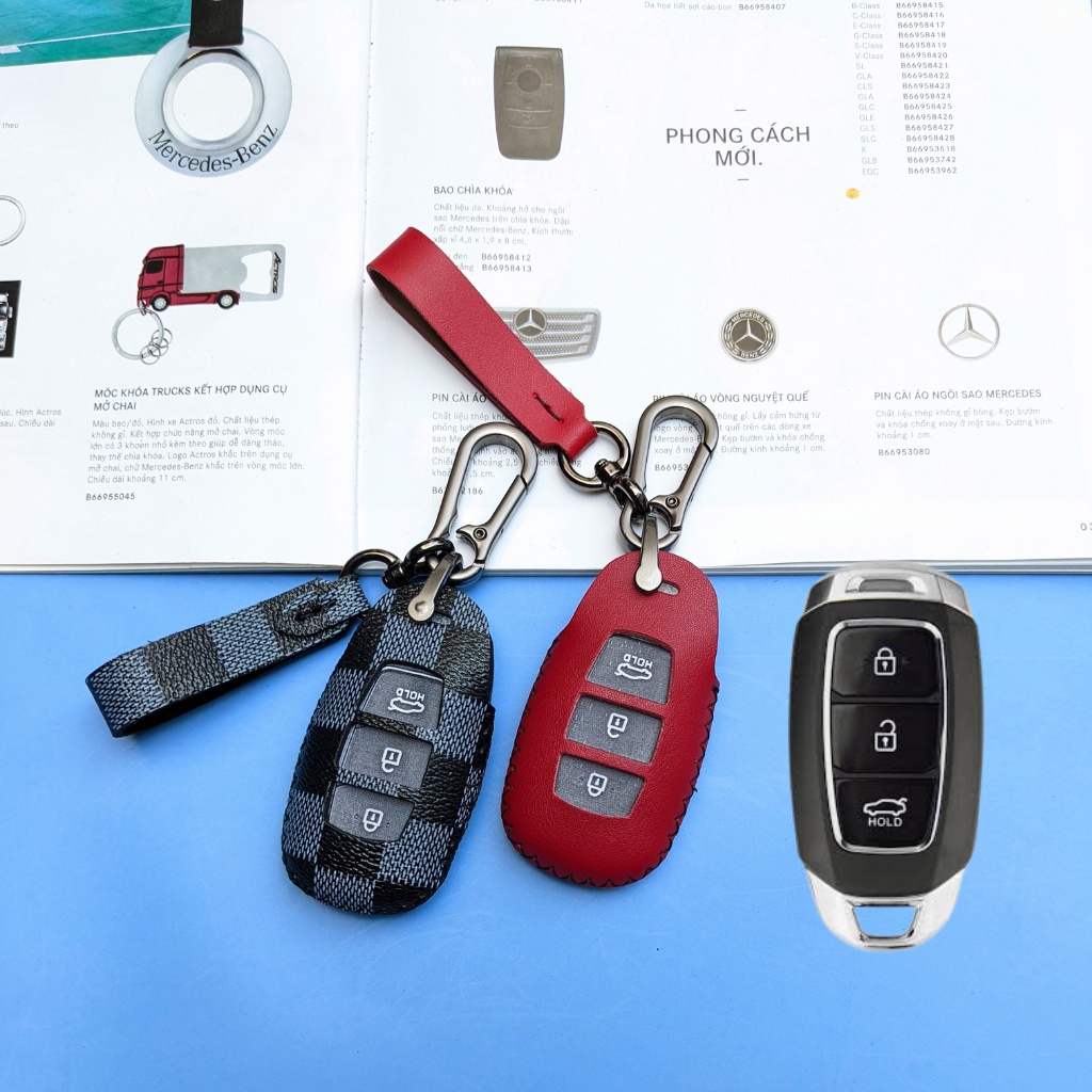 Bọc chìa khóa accent,ốp chìa khóa santafe,Bao da chìa khóa kona 3 nút bấm (HC3M Móc D)
