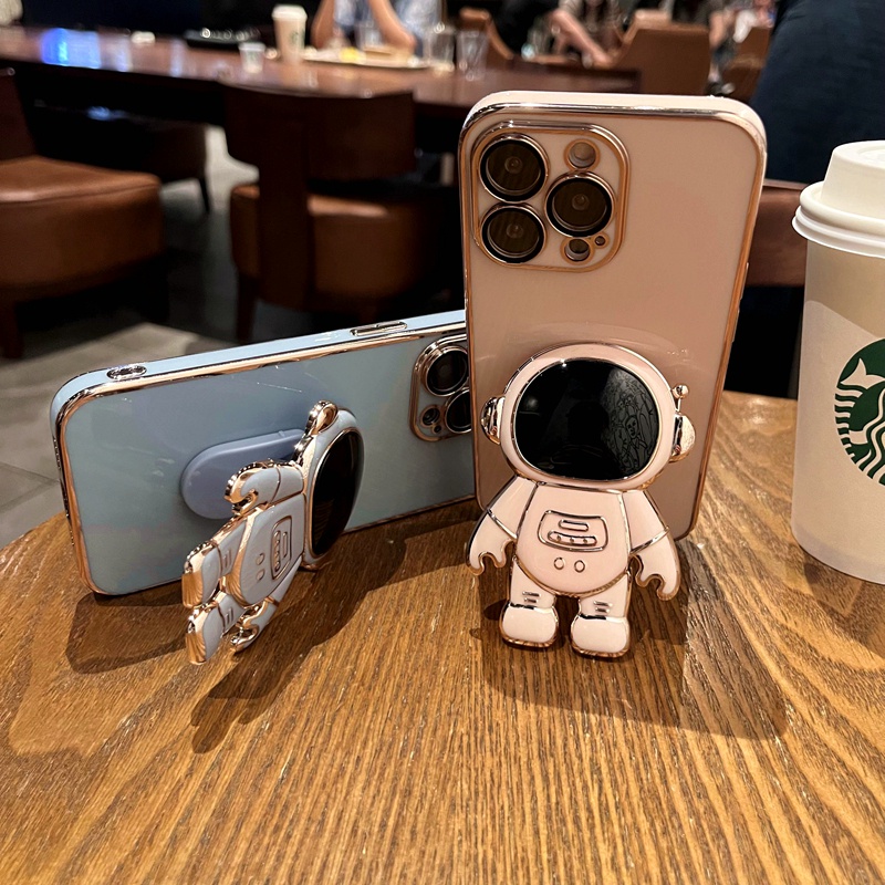 Ốp Điện Thoại Mềm Chống Sốc Có Giá Đỡ Hình Phi Hành Gia Cho iPhone 14 13 12 11 Pro Max XS XR X 8 7 Plus + SE 2020