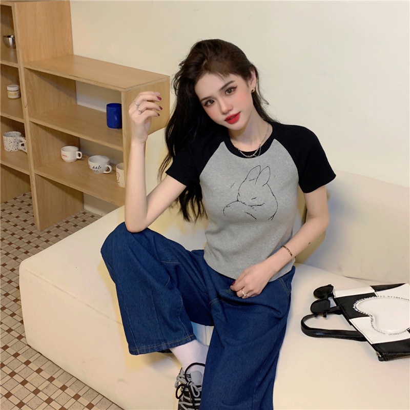 Áo thun ZHELIHANGFEI kiểu tay ngắn in họa tiết năng động thời trang