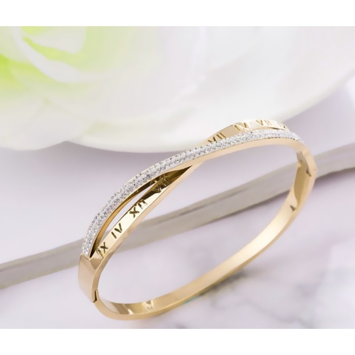 Vòng tay nữ titan cao cấp số la mã kết hợp đính đá siêu đẹp, bền màu, hợp thời trang