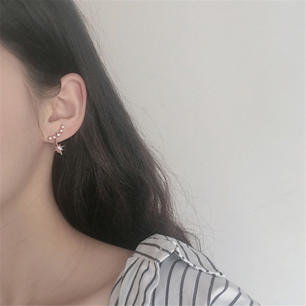 Khuyên tai hình ngôi sao đính đá phong cách Hàn Quốc sty