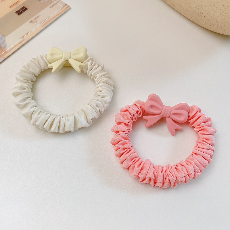 Cột tóc vải scrunchies hàn quốc kèm nơ HỒNG KEM dễ thương S19