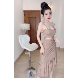 Set áo 2 dây bèo chân váy tầng đuôi cá siêu dễ thương LM7