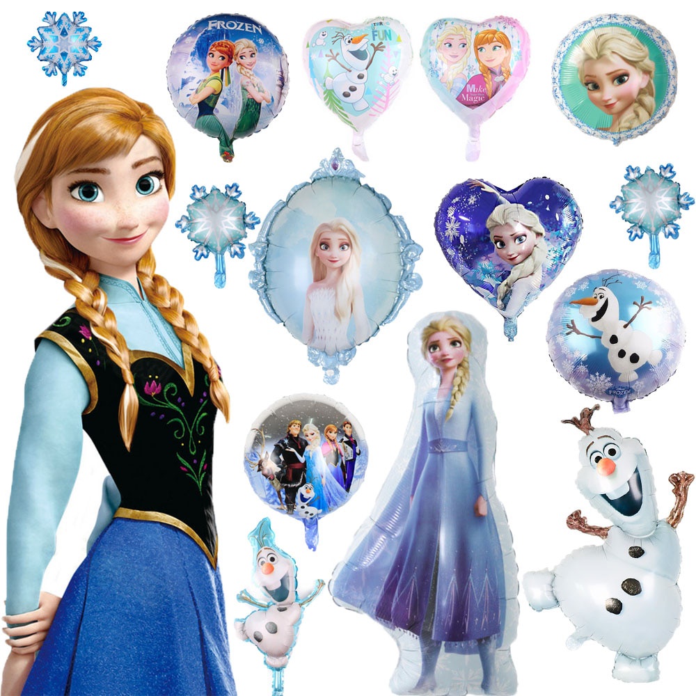 Bong Bóng Lá Nhôm Hình Anna Elsa Olaf 2 Bông Tuyết Trang Trí Tiệc Sinh Nhật Cho Bé