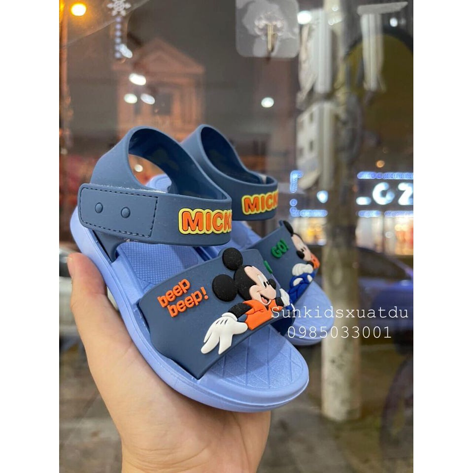 Sandal nhựa dẻo Mickey quai dán màu xanh