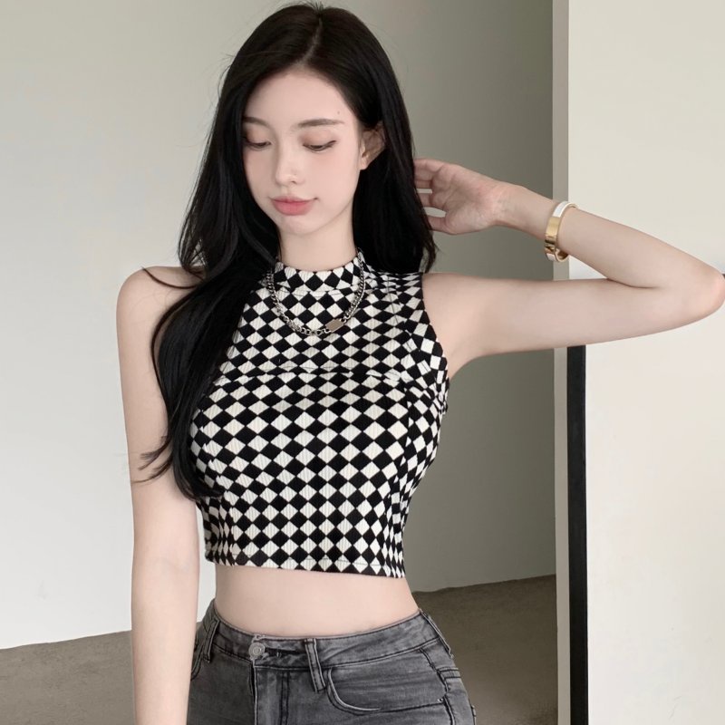 Áo Lửng Hai Dây Họa Tiết Caro Phong Cách Hàn Quốc Thời Trang Cho Nữ