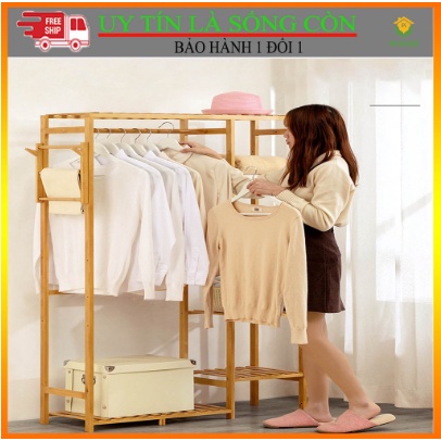 Tủ Quần Áo, Giá Treo Quần Áo Túi Xách Bằng Gỗ Tre Nhập Khẩu Cao Cấp Cỡ Lớn Tiện Lợi