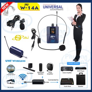 Bộ Micro không dây Đeo tai & Cài áo JSJ W14 A-C UHF dành cho Giáo Viên - MC Tặng Củ Sạc USB PLOOM TECH
