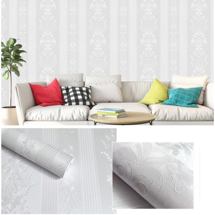 1 mét decal giấy dán tường sọc bông trắng khổ 45cm keo sẵn