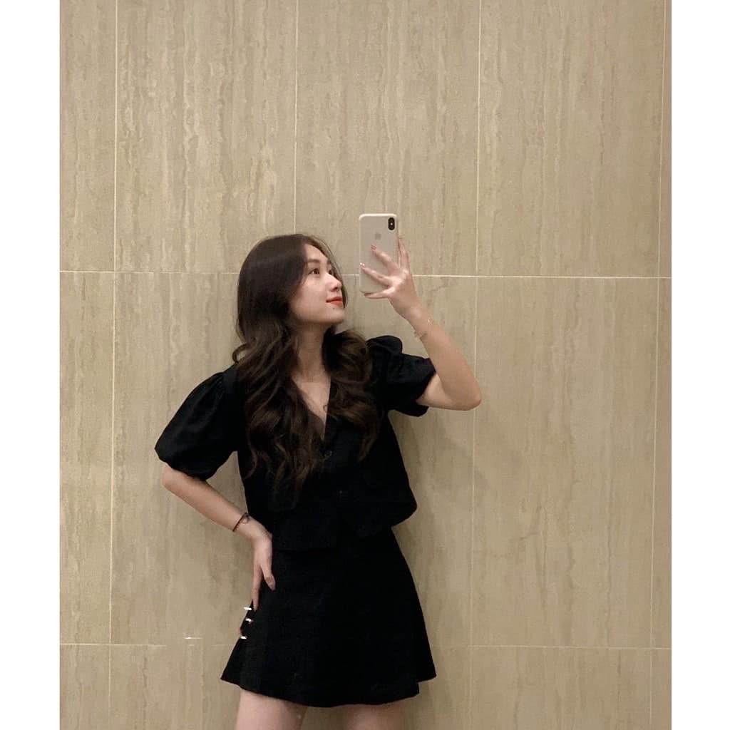 Set trang phục chân váy áo babydoll trắng buộc dây (có ảnh thật- Không bán rời)[EGANDA] | BigBuy360 - bigbuy360.vn