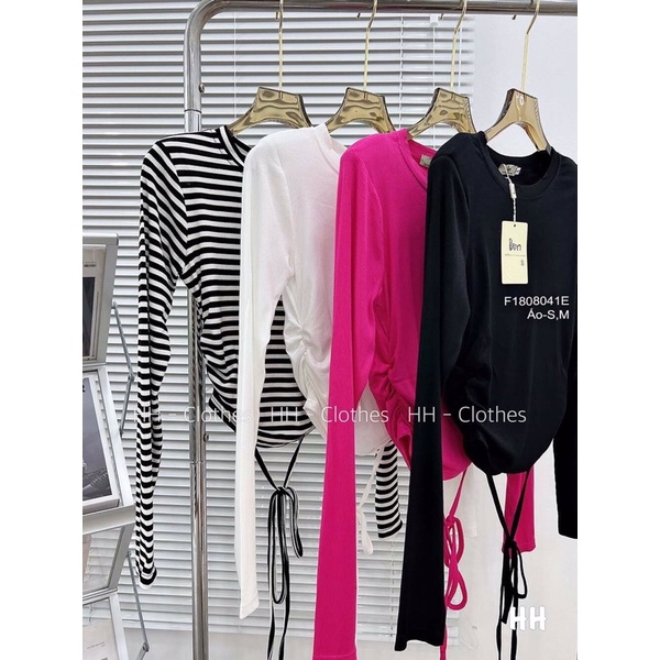 Áo thun croptop dài tay cột dây eo kiểu đệm vai TT1808