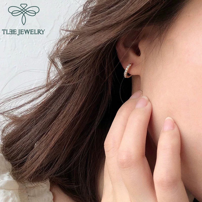 Khuyên tai bạc nữ TLEE tròn nạm đá sang trọng TleeJewelry B0124