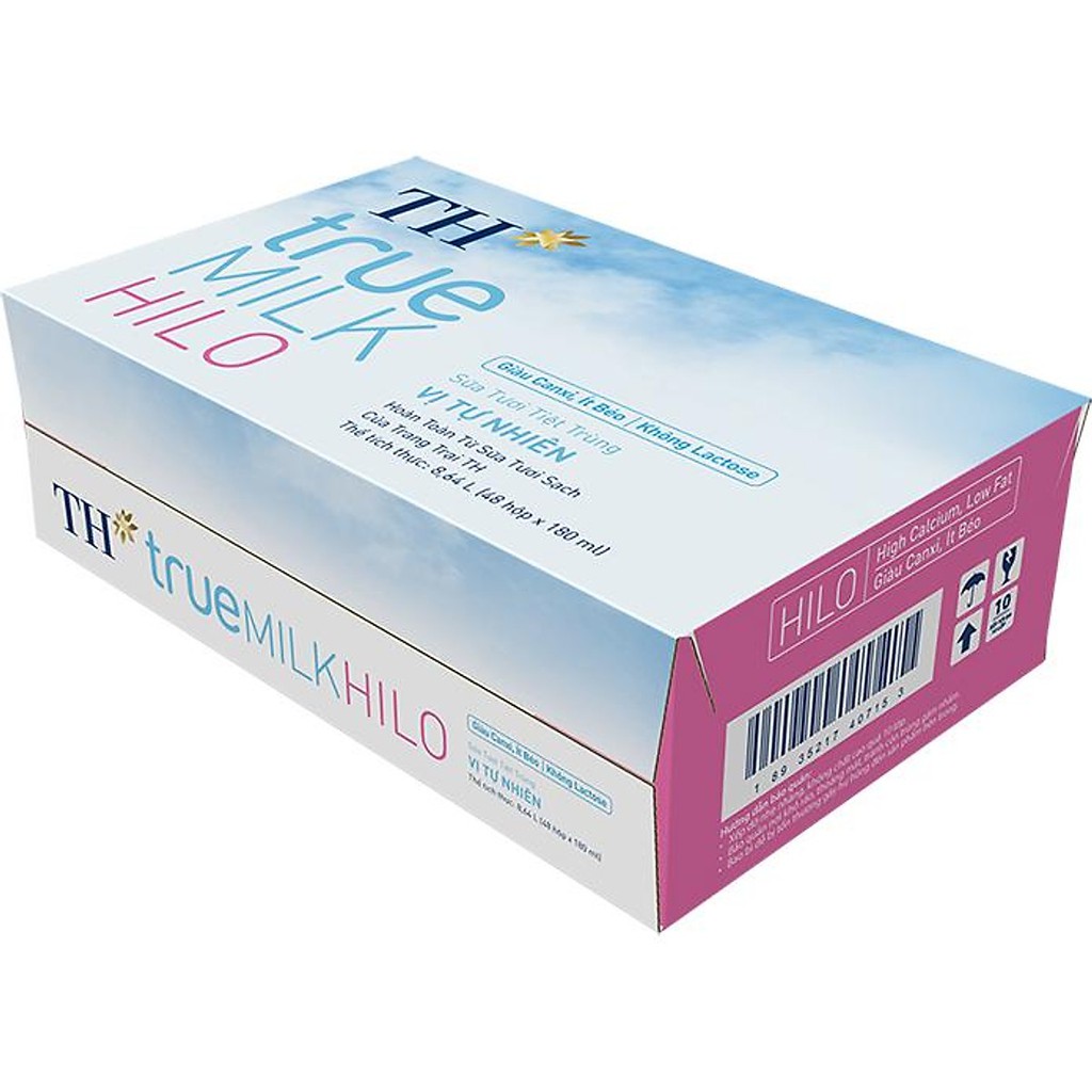 Thùng Sữa Tươi Tiệt Trùng Th True Milk HILO 180 ml * 48 Hộp Nguyên Chất