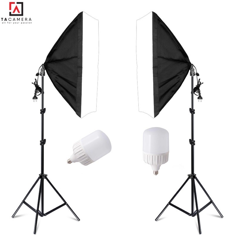 [Mã ELMS5 giảm 7% đơn 300k] Bộ Kit E27 Kèm Softbox 50x70cm + Chân Đèn 2,8m (chân lớn) + Bóng Đèn LED Kenno Siêu Sáng 50W