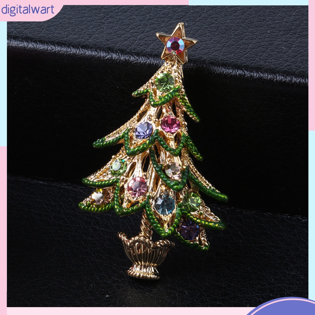 Ghim cài áo hình cây thông đính đá phong cách vintage