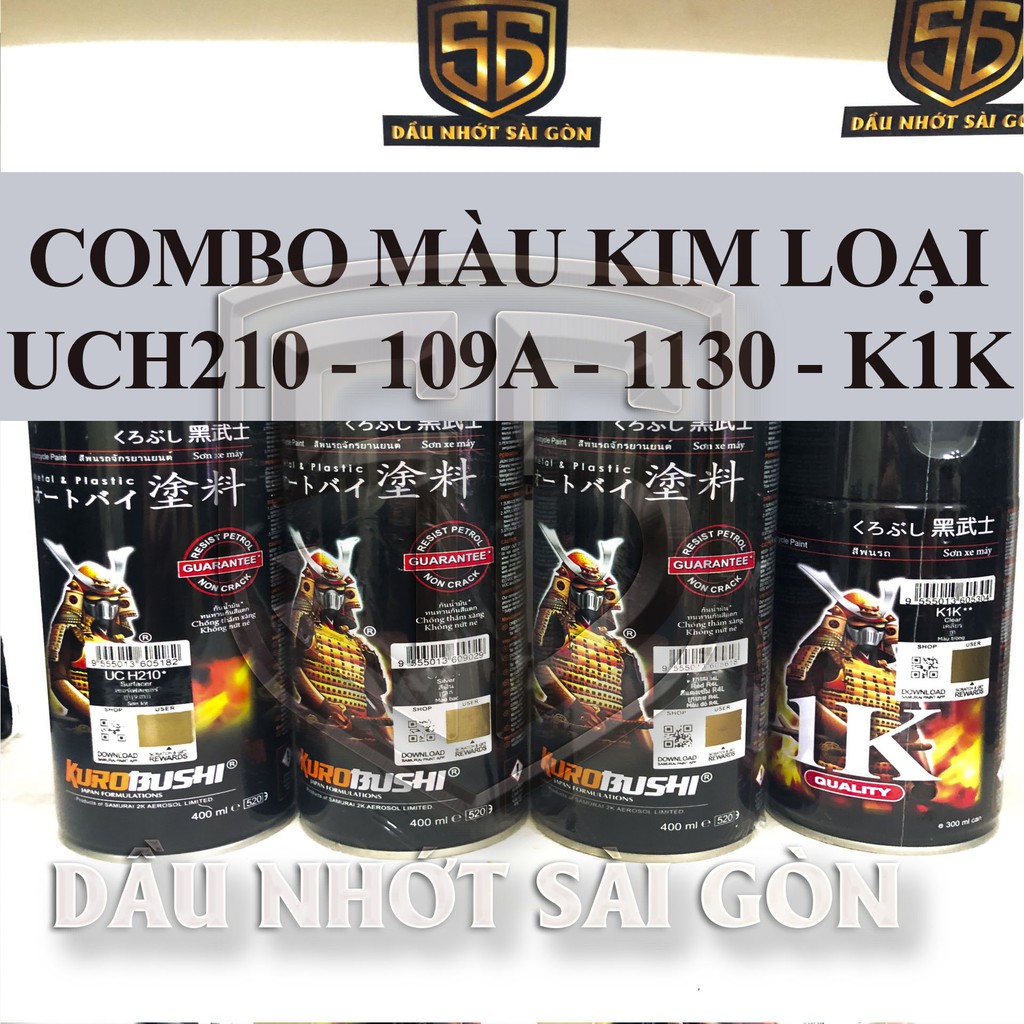 [ COMBO 4 CHAI ] SƠN XỊT SAMURAI MÀU BẠC CROM MỜ ÁNH KIM UCH210 - 124 - W39 - 128A