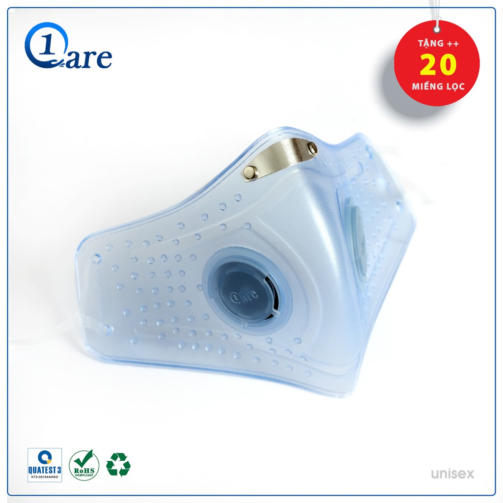 Khẩu trang nhựa đa năng 1Care Pro lọc bụi mịn PM5.0, kháng nước chống nắng 100%. Khẩu trang nhựa màu xanh trong suốt | BigBuy360 - bigbuy360.vn