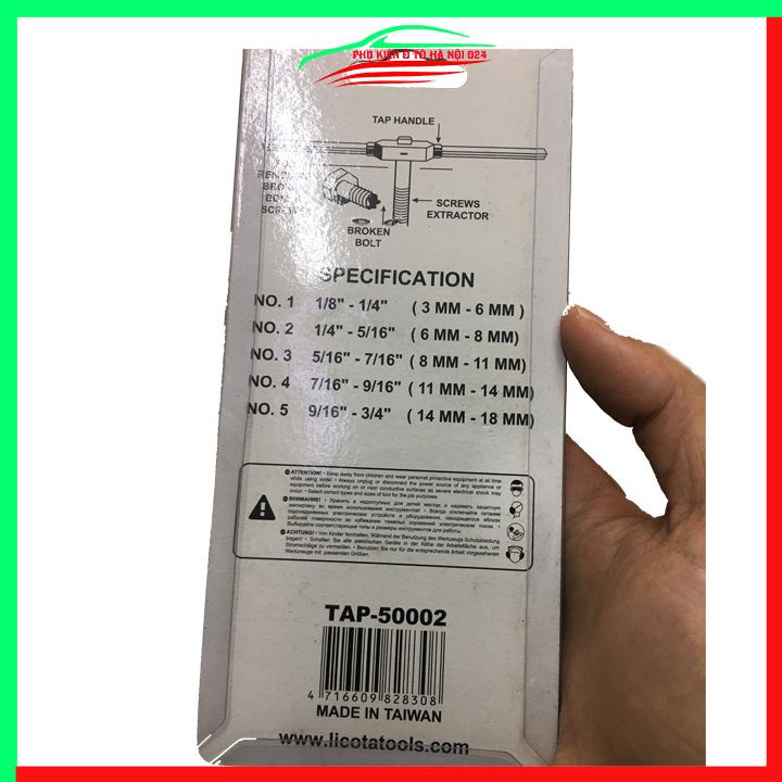 Bộ mở ốc vít gãy, toét đầu Licota - 5 mũi taro 3-18mm TAP-50002