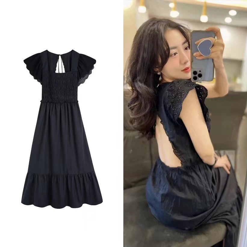 Đầm Hai Dây Nhún Bèo Co Giãn Thêu Họa Tiết Phong Cách Âu Mỹ Thời Trang Mới