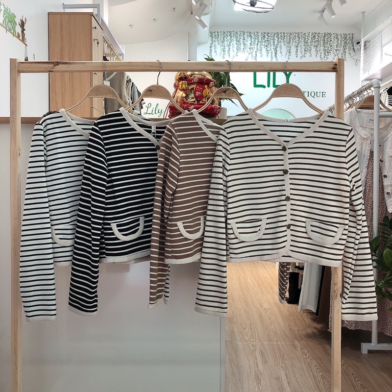 Cardigan kẻ ngang 2 túi