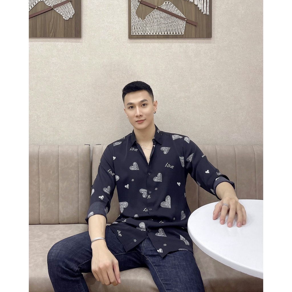 áo sơ mi lụa nam dài tay họa tiết S99