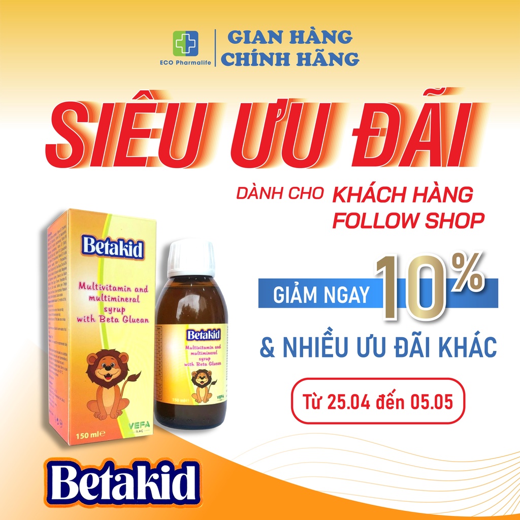 Siro Betakid 150ml - Bổ sung beta glucan và vitamin, tăng sức đề kháng cho bé và người lớn - Xuất xứ Thổ Nhĩ Kỳ