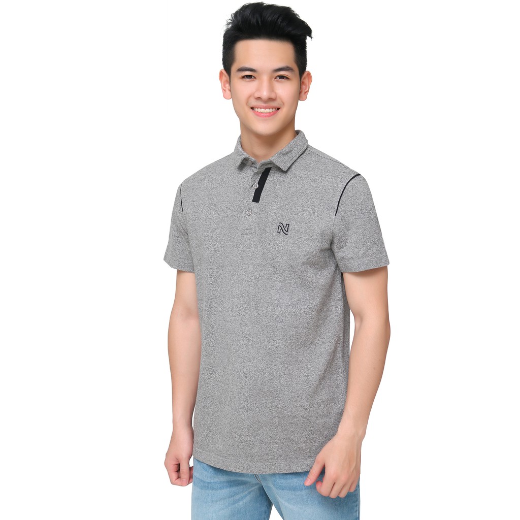 Áo polo nam cộc tay Narsis D8001 màu ghi sáng phối đen